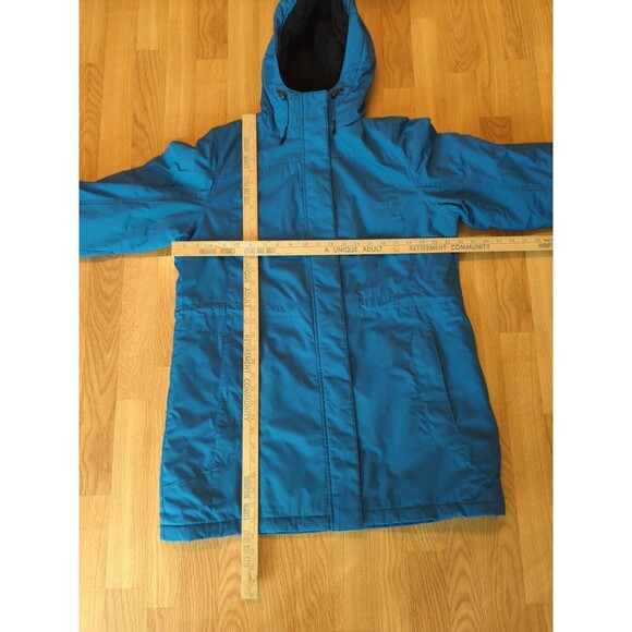 LL Bean Winter Warmer Jacket Womens Large Petite Blue Sherpa Fleece Coat Hooded - Picture 2 of 9